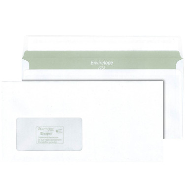 Briefumschlag Envirelope 30044418, Din Lang, mit Fenster, haftklebend, 80g, recycling-weiß