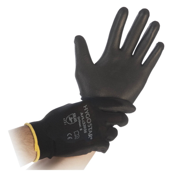 4015544339338 - Arbeitshandschuhe Hygostar Black Ace 33933 schwarz Größe XL 10 Nylon Polyurethan 4015544339338 12 Paar