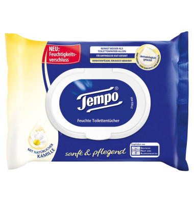Toilettenpapier feucht, Sanft & Pflegend, Kamille, 836195, 1-lagig, wei&szlig;, 42 Blatt / Packung,