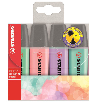 Textmarker BOSS ORIGINAL, 70/4-2, Etui, farbig sortiert (t&uuml;rkis/minzgr&uuml;n/rouge/lila), 2-5mm Keilspitze