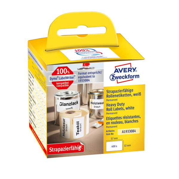 4004182617267 - Etiketten Rolle Kompatibel ersetzt DYMO 1933084 57 x 32 mm Folie Weiß 400 St Permanent haftend Universal-Etiketten A1933084