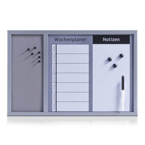 4003368115535 - Kombitafel 3in1 60 x 40 cm grau Praktische Kombitafel Wochenplaner Pinbord und Memobord in einem Material Metall inkl 6 Pins 3 Magnete Stift Montagematerial 4003368115535 - Kombitafel 3in1 60 x 40 cm grau Praktische Kombitafel Wochenplaner Pinbord und Memobord in einem Material Metall inkl 6 Pins 3 Magnete Stift Montagematerial
