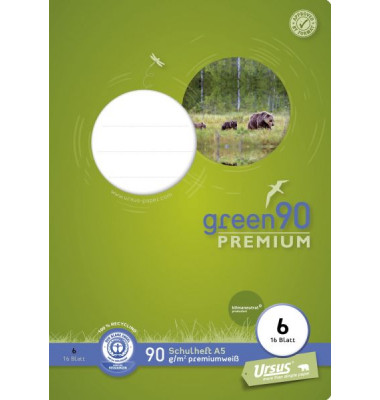 Schulheft 040780006 PREMIO, Lineatur 6 / blanko / keine, A5, 90g, gr&uuml;n, 16 Blatt / 32 Seiten