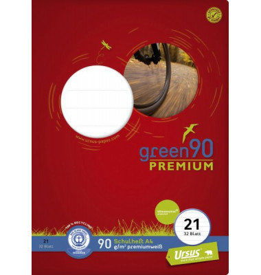 Schulheft 040784021 PREMIO Green, Lineatur 21 / liniert / keine, A4, 90g, gr&uuml;n, 32 Blatt / 64 Seiten
