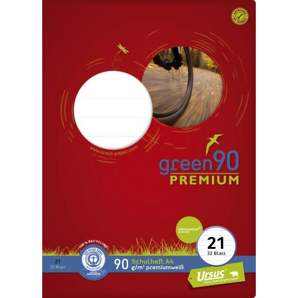 9001939834668 -  Schulheft 040784021 Green Lineatur 21   Lineatur 21 A4  90g grün 32 Blatt   64 Seiten 9001939834668 Ursus