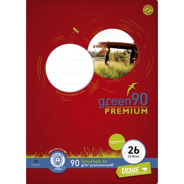9001939834767 - Schulheft 040784026 Green Lineatur 26   Lineatur 26 A4  90g grün 32 Blatt   64 Seiten 9001939834767 Ursus