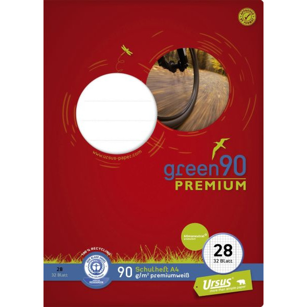 9001939834835 - Schulheft 040784028 PREMIO Green Lineatur 28   kariert mit Rand innen außen   keine A4 90g grün 32 Blatt   64 Seiten 900193