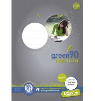 Hausaufgabenheft 040788003 PREMIO Green, Lineatur SL / Hausaufgaben Lineatur / keine, A5, 90g, farbig mit Motiv, 48 Blatt / 96 S