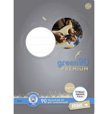 Notenheft 040790014 green 12er, Notenlinien / 12 Zeilen ohne Hilfslinien, A4, 90g, grün, 8 Blatt / 16 Seiten
