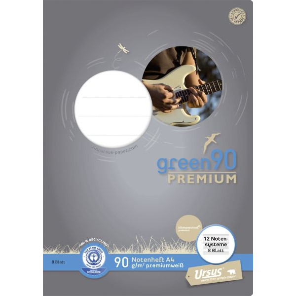 9001939834965 - Notenheft 040790014 green 12er Notenlinien   12 Zeilen ohne Hilfslinien A4 90g grün 8 Blatt   16 Seiten 9001939834965 Ursus