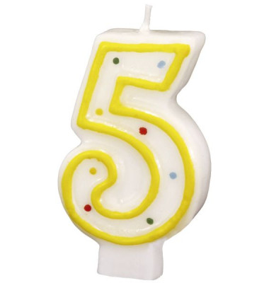 Geburtstagskerze 550285 5 wei&szlig;/gelb 13x1x18cm (BxTxH) ca. 4 Minuten Brenndauer