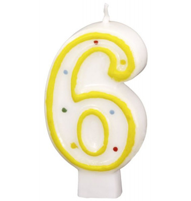 Geburtstagskerze 550286 6 wei&szlig;/gelb 13x1x18cm (BxTxH) ca. 4 Minuten Brenndauer