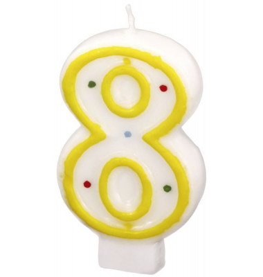 Geburtstagskerze 550288 8 wei&szlig;/gelb 13x1x18cm (BxTxH) ca. 4 Minuten Brenndauer
