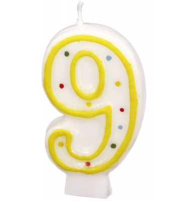 Geburtstagskerze 550289 9 wei&szlig;/gelb 13x1x18cm (BxTxH) ca. 4 Minuten Brenndauer