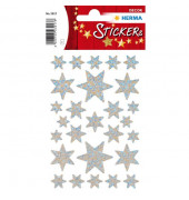 3917 Weihnachten Irisfol Schmucketikett Sterne silber