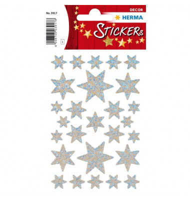 3917 Weihnachten Irisfol Schmucketikett Sterne silber