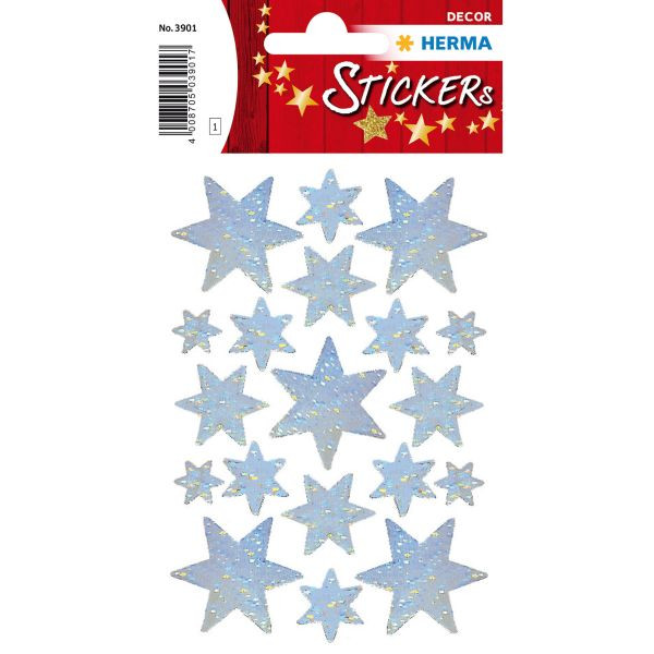 10 Stück Herma 3901 Weihnachten Hologr Schmucketikett Sterne silber 4008705039017 Herma 19 Stück