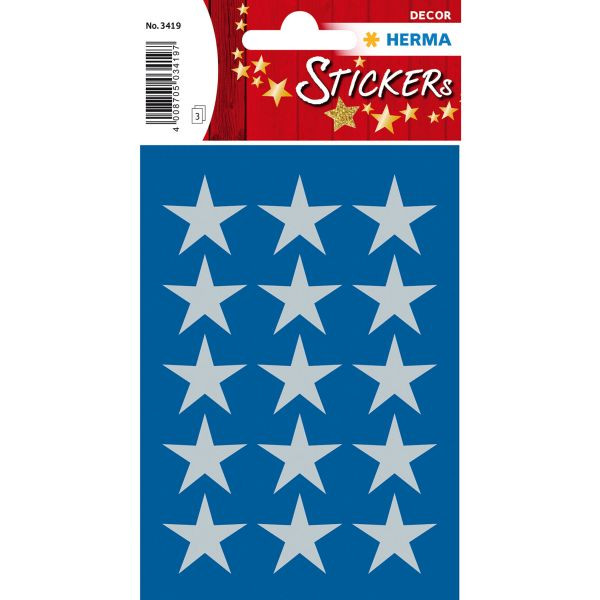 10 Stück Herma 3419  21mm 5zackig Schmucketikett Sterne silber 4008705034197 Herma 45 Stück
