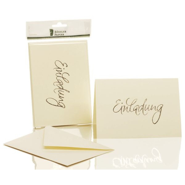 4014969555910 - Blanko-Grußkarten Einladungskarte 1181955008 DIN B6  Hoch doppelt 220g Heißfolienprägung gold silberne Schrift chamois 401496955 5 Packung