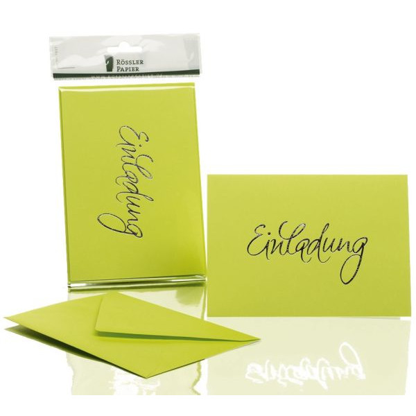 4014969555934 - Blanko-Grußkarten Einladungskarte 1181955022 DIN B6  Hoch doppelt 220g Heißfolienprägung silber silberne Schrift maigrün 4014969 5 Packung