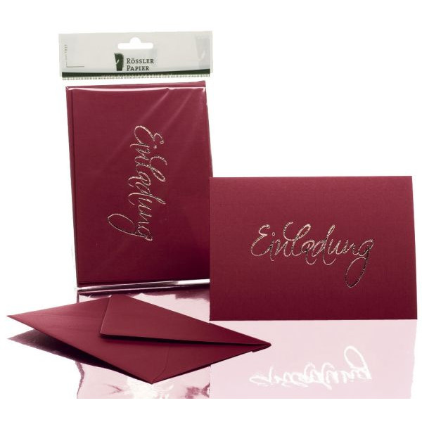 4014969555941 - Blanko-Grußkarten Einladungskarte 1181955072 DIN B6  Hoch doppelt 220g Heißfolienprägung gold silberne Schrift rosso 40149695559 5 Packung
