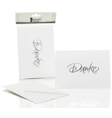 Dankeskarten Danksagungskarte 1181956009 DIN B6  Hoch doppelt 220g Hei&szlig;folienpr&auml;gung silber silberne Schrift wei&szlig;