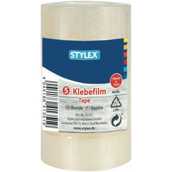 12 Stück Stylex Klebeband 41351, 18mm x 33m, transparent 4044186413519 Stylex 5 Rolle