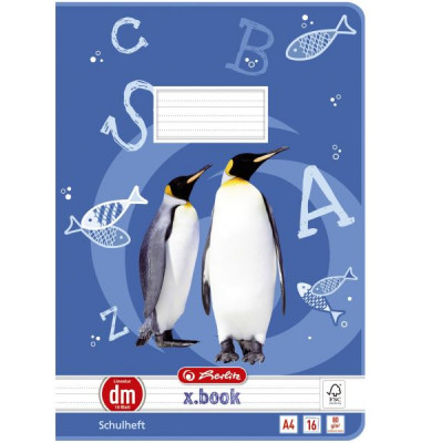 Schulheft 11322401 x.book, Lineatur dm / liniert, A4, 80g, blau, 16 Blatt / 32 Seiten