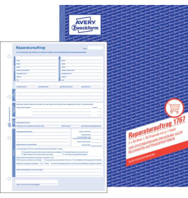 1767 Reparatur-Auftrag - A4, weiß/gelb, SD, 2x 40 Blatt