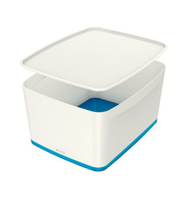 Aufbewahrungsbox MyBox 5216-10-36, 18 Liter, mit Deckel, au&szlig;en 385x318x198mm, Kunststoff wei&szlig;/blau