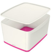 Aufbewahrungsbox MyBox 5216-10-23, 18 Liter mit Deckel, für A4, außen 385x318x198mm, Kunststoff weiß/pink