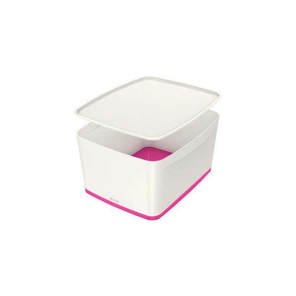 4 Stück Leitz Aufbewahrungsbox MyBox 5216-10-23, 18 Liter, mit Deckel, außen 385x318x198mm, Kunststoff weiß/pink 4002432116478 Leitz