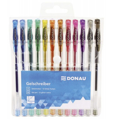 Gelschreiber - 12 Farben mit Glitter, Etui