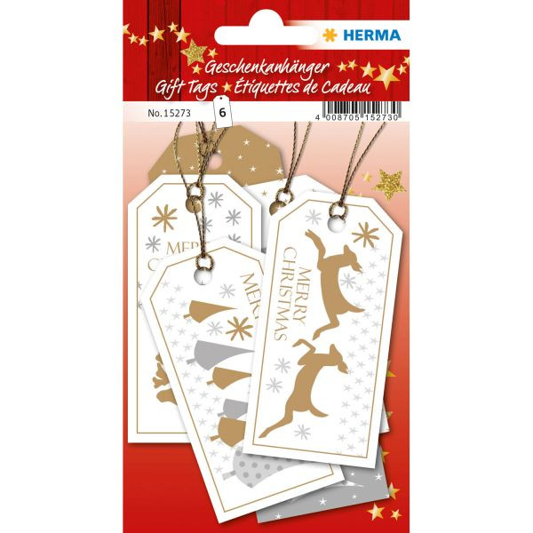 10 Stück Herma Geschenkanhänger Weihnachten Merry Christmas - 8 x 4 cm weiß 4008705152730 Herma 6 Stück