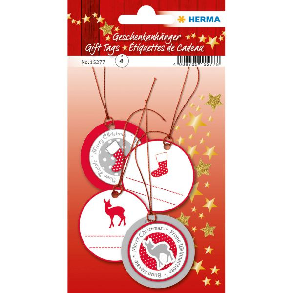 10 Stück Herma Geschenkanhänger Weihnachten - 3D, Ø 5 cm rot silber 4008705152778 Herma 4 Stück