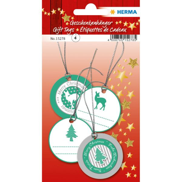 5 Stück Herma Geschenkanhänger Weihnachten - 3D, Ø 5 cm grün silber 4008705152785 Herma 4 Stück