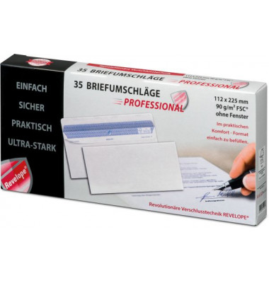 Briefumschläge Revelope Professional 30051783 Din Lang+ (C6/5) ohne Fenster selbstklebend 90g weiß 