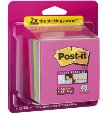 Haftnotizen 2028-SS-RBWC, Super Sticky Rainbow Collection, 76x76mm, farbig sortiert (pink/t&uuml;rkis/orange/blau), quadratisch