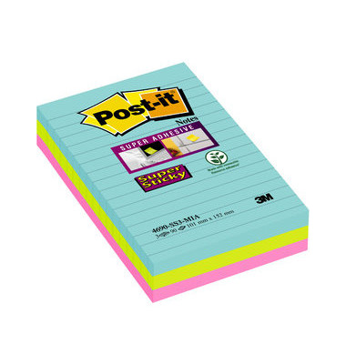 Haftnotizen 4690S3MI, Super Sticky Notes Cosmic Collection, 101x152mm, blau/grün/pink, liniert, rechteckig