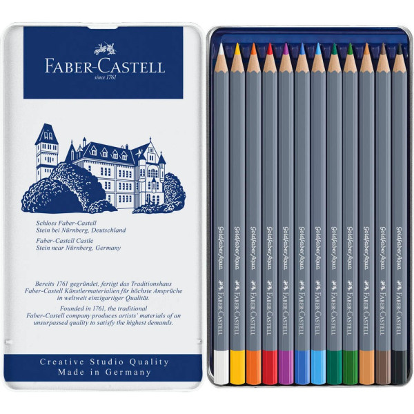 Faber-Castell Aquarellstifte-Set Goldfaber Aqua, 114612, farbig sortiert, sechskant, Etui  Metall 4005401146124 Faber-Castell 12 Stück