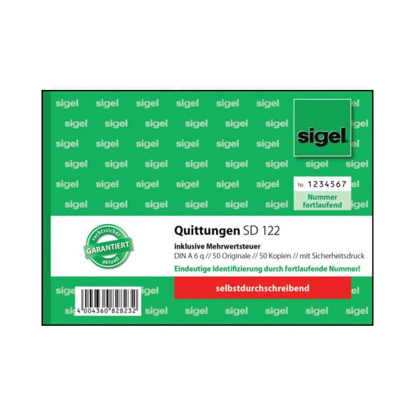 4004360828232 - Quittungsformulare DIN A6 Quer 2x50 Blatt Selbstdurchschreibend Mit Sicherheitsdruck