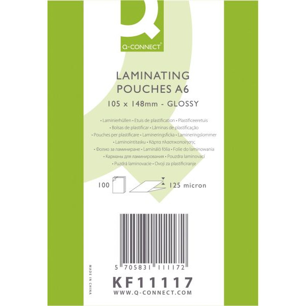 5705831111172 - Heißlaminier-Folientasche A6 125 mym 111 x 154mm 5705831111172 Q-CONNECT 100 Stück 5705831111172 - Heißlaminier-Folientasche A6 125 mym 111 x 154mm 5705831111172 Q-CONNECT 100 Stück