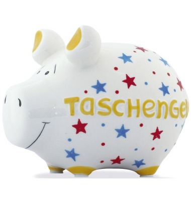Spardose Schwein (klein) 100061 , "Sterne/Schriftzug"