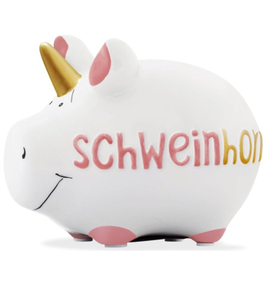 Spardose Schwein (klein) 101599 , "Schriftzug Schweinhorn"
