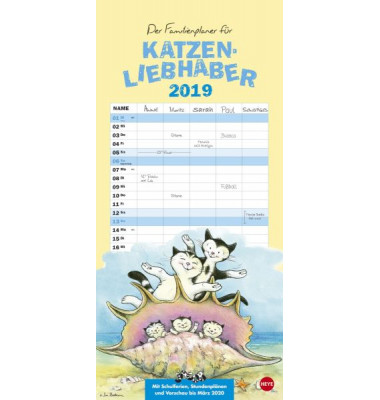 Familienplaner "Für Katzenliebhaber" 1Monat/1Seite 21x45cm 5-spaltig 2021