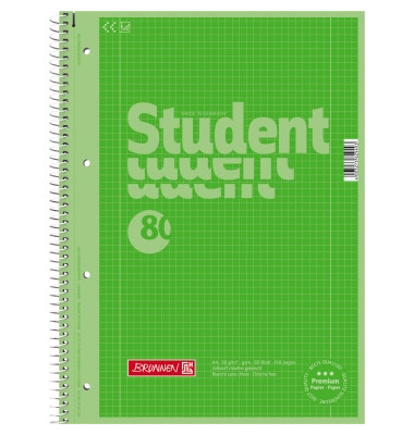 Collegeblock 1067928152 Student Colour Code, Lineatur 28 / kariert mit Rand innen/au&szlig;en, A4, 90g, gr&uuml;n, 80 Blatt