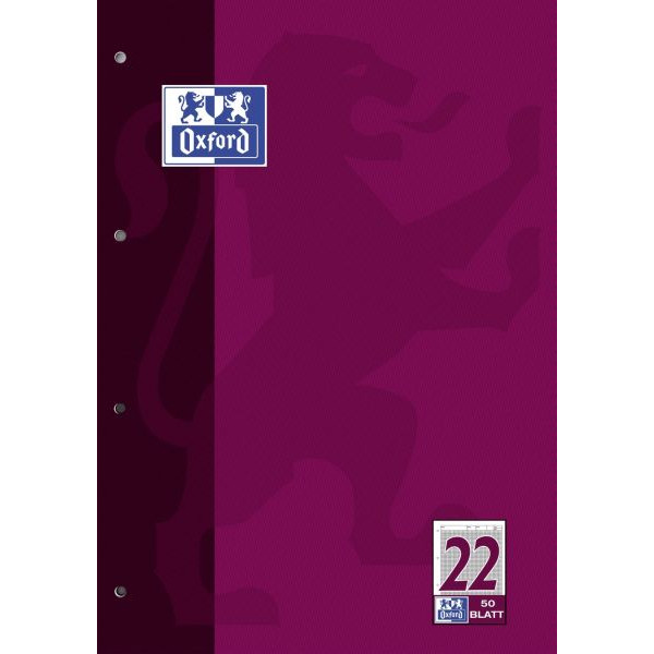 5 Stück Oxford Schulblock 100050344, Lineatur 22 / kariert, A4, 90g, 50 Blatt 4006144921023 Oxford