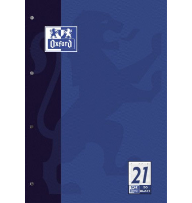 Notizblock 100050343, liniert mit Rand innen / Lineatur 21, A4, 90g, blau, 50 Blatt