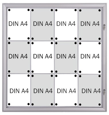 Schaukasten Security 12 x A4  schwer entflammbar Metallrückwand weiß, silber magnetisch