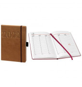 Buchkalender 02-0148, V-Book, braun, 1 Woche /  2 Seiten, 14x21cm (A5), 2026